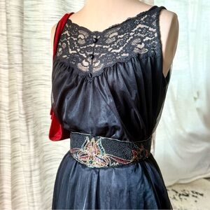 Vintage Black Babydoll Slip Dress Old Hollywood Boudoir Semi Sheer Medium